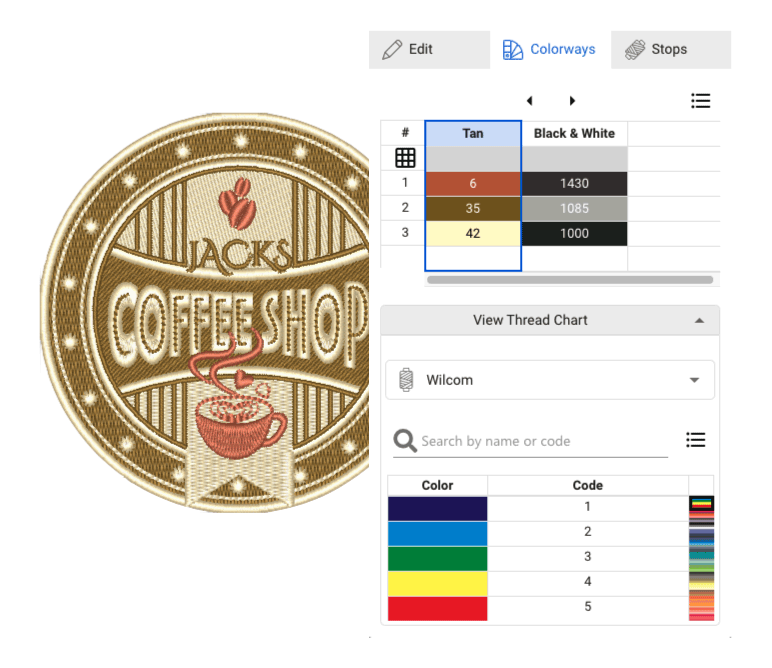 Recolor embroidery designs in WilcomWorkspace.