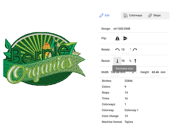 Resize embroidery designs in WilcomWorksapce Studio.