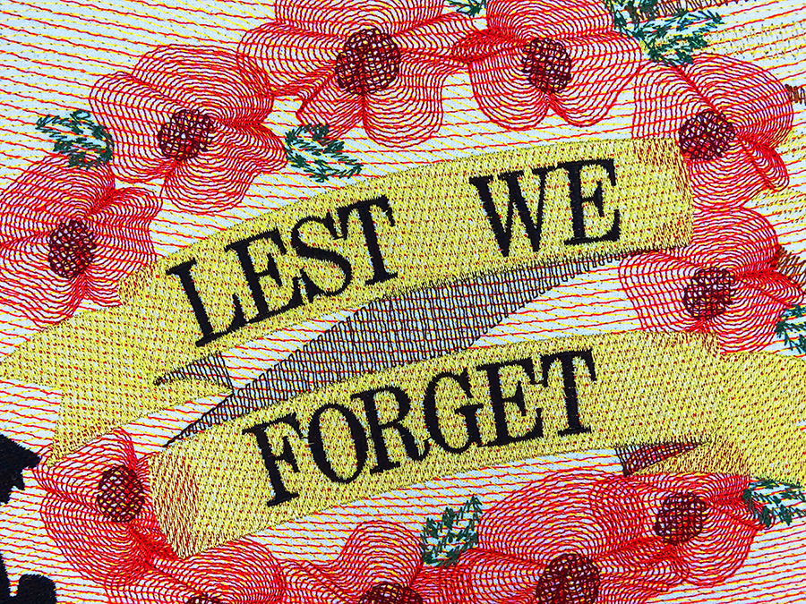 Lest We Forget design - demonstration of embroidery digitizing in Wilcom EmbroideryStudio