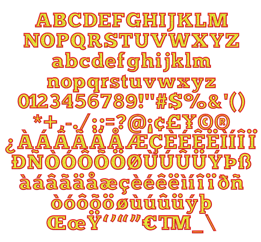 YALE Faux Chenille Font 159 characters