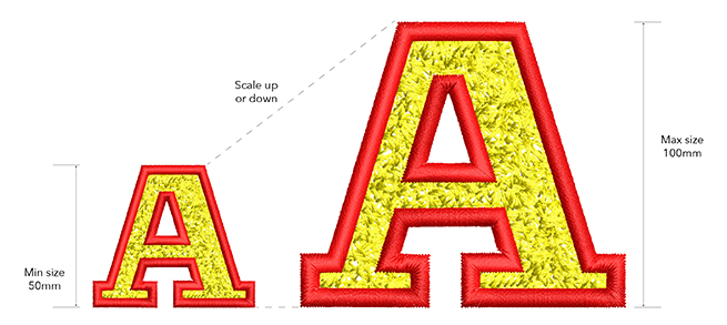 YALE Faux Chenille Font Size requirements