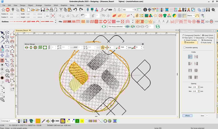 Laydown Stitch and Rounded Corners- mirror merge