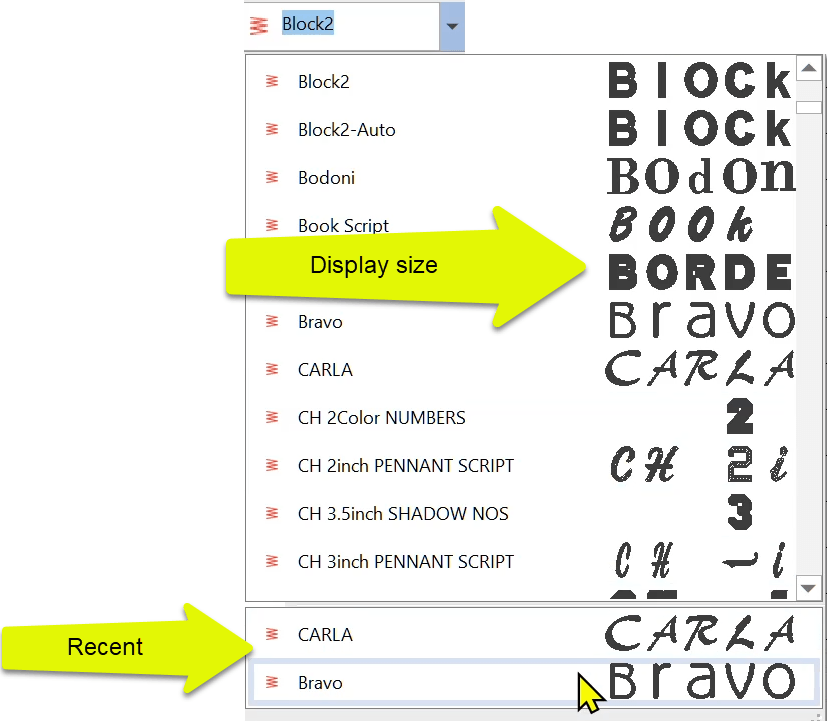 Recent Fonts
