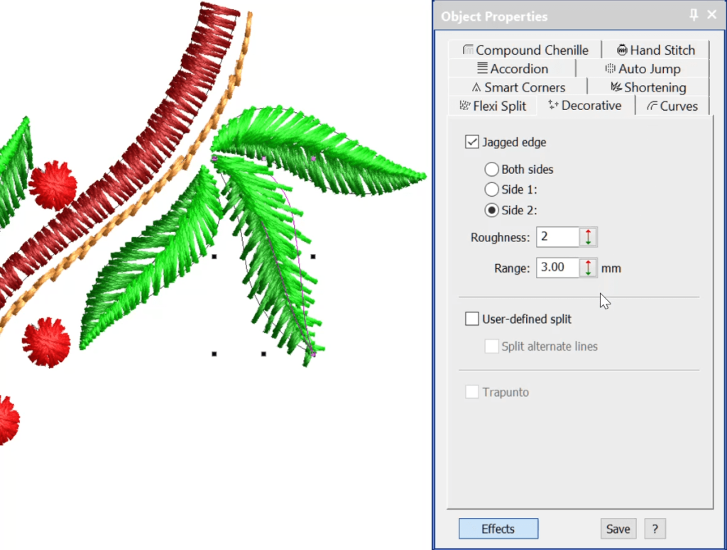 Roughness in combination with jagged edge