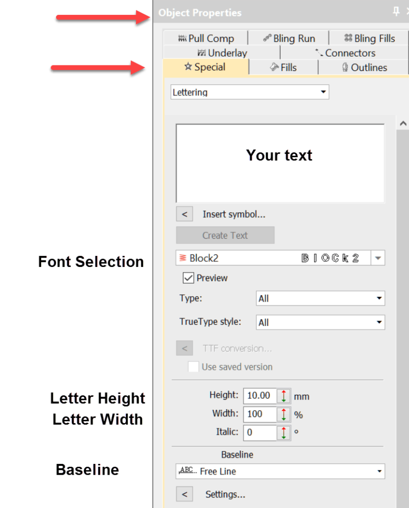 lettering properties